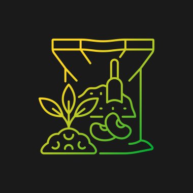 Karanlık tema için soya fasulyesi gradyan vektör simgesi. Organik takviye. Fosfor ve kalsiyum açısından zengin. Protein, mineraller. İnce çizgi renk sembolü. Modern tarz pictogram. Vektör izole çizimi