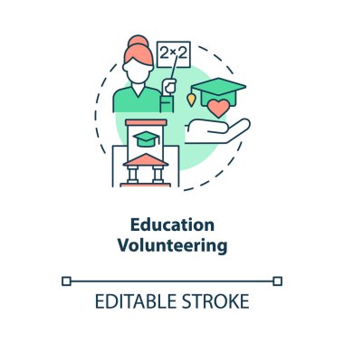 Eğitim gönüllüsü konsept ikonu. Okul için yardım programı. Soyut fikir çizelgesinde gönüllü öğretmen yardımı. Vektör izole edilmiş dış hat renk çizimi. Düzenlenebilir vuruş
