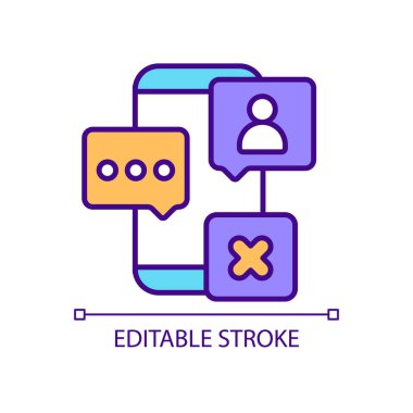 Çevrimiçi iletişim RGB renk simgesinde kişisel bilgi sınırlaması. İnternette kullanıcı gizliliği. Mobil cihaz. İzole vektör çizimi. Basit bir çizgi çizimi. Düzenlenebilir vuruş