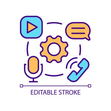 Uygulama izinleri RGB renk simgesini kontrol ediyor. Kişisel verileri çevrimiçi korumak için aygıt ayarlanıyor. Dijital güvenlik teknolojisi izole vektör çizimi. Basit bir çizgi çizimi. Düzenlenebilir vuruş