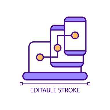 Senkronize kişisel aygıtlar RGB renk simgesi. Güvenli internet veri servisi. Modern ağ bağlantı teknolojisi. İzole vektör çizimi. Basit bir çizgi çizimi. Düzenlenebilir vuruş