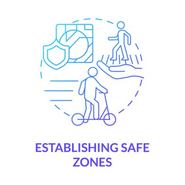 Güvenli bölgeler mavi gradyan konsept simgesi oluşturuluyor. Scooter paylaşım yönetmeliği soyut fikir ince çizgi çizimi. Yol güvenliği için. Yayalara özel bölgeler oluşturun. Vektör izole edilmiş dış çizgi renk çizimi