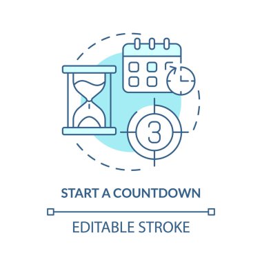 Geri sayım reklam konsepti ikonu. Müşteri memnuniyetini arttırmaya başla. Küçük işletme pazarlama stratejisi soyut fikir ince çizgi çizimi. Vektör izole edilmiş dış hat renk çizimi. Düzenlenebilir vuruş
