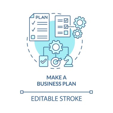 İş planı konsept simgesi yap. Başarılı bir başlangıç başlatılması. Ürün, soyut fikir ince çizgili illüstrasyon stratejisini destekliyor. Vektör izole edilmiş dış hat renk çizimi. Düzenlenebilir vuruş