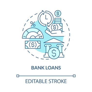 Banka kredileri konsept simgesi alıyor. İş geliştirme için para topluyorum. Girişim artışı soyut fikri ince çizgi çizimi. Vektör izole edilmiş dış hat renk çizimi. Düzenlenebilir vuruş