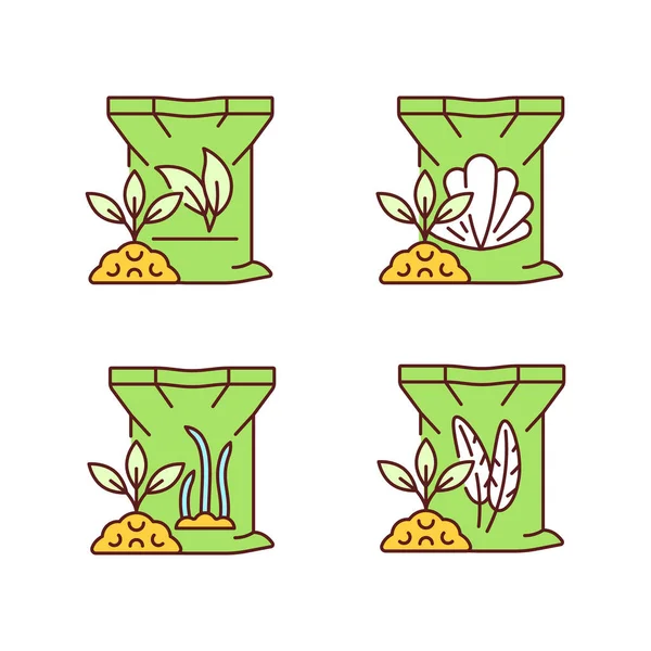 Conjunto Iconos Color Rgb Harina Plantas Naturales Concha Polvo Plumas — Vector de stock