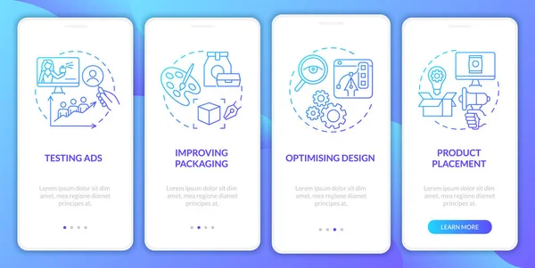 Penggunaan Neurosains Onboarding Layar Halaman Aplikasi Seluler Optimasi Desain Produk - Stok Vektor