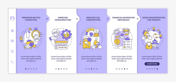 Vantaggi Della Condivisione Biciclette Modello Vettoriale Onboarding Sito Web Mobile — Vettoriale Stock