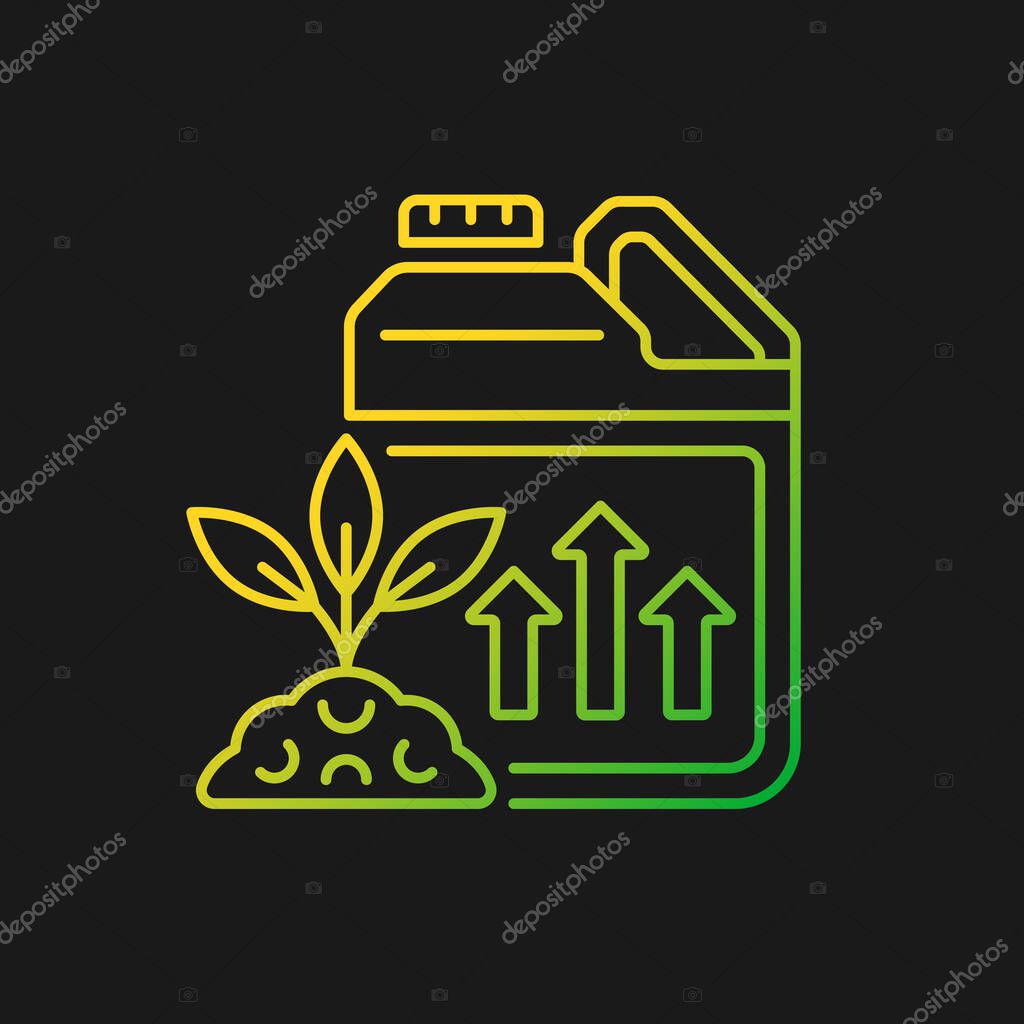 Growth enhancer gradient vector icon for dark theme. Plant and crops growing accelerator. Nourishing additive. Thin line color symbol. Modern style pictogram. Vector isolated outline drawing