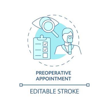 Görev öncesi görev mavi konsept simgesi. Lazer göz ameliyatından önce tıbbi görüşü kontrol et. Fikir incelenmeden önce. Vektör izole edilmiş dış hat renk çizimi. Düzenlenebilir vuruş