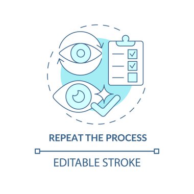 İşlem mavi konsept simgesini tekrarla. Doktorların tavsiyelerini uyguluyorum. Gözlerinizi temizleyin soyut fikir ince çizgi çizimi. Vektör izole edilmiş dış hat renk çizimi. Düzenlenebilir vuruş