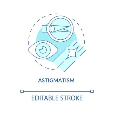 Astigmatizm mavi konsept ikonu. Genel göz kusurları. Lazer cerrahi soyut fikir ince çizgili illüstrasyon ile tedavi koşulları. Vektör izole edilmiş dış hat renk çizimi. Düzenlenebilir vuruş