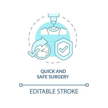 Hızlı ve güvenli cerrahi mavi konsept ikonu. En etkili işlem. Lazer göz cerrahisi soyut fikir ince çizgi çizimi. Vektör izole edilmiş dış hat renk çizimi. Düzenlenebilir vuruş