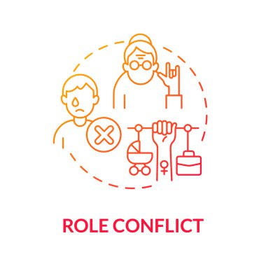 Sosyal rol çatışması kırmızı eğilim konsepti simgesi. Çelişkili insan tipi. Sosyal katılım. Yanlış davranışları olan insanlar ince çizgili çizgiler çizerler. Vektör izole edilmiş dış çizgi renk çizimi