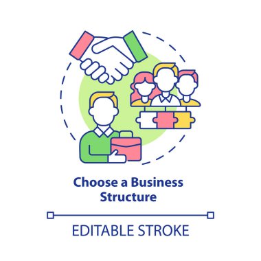 İş yapısı konsepti simgesini seçin. Şirket organizasyonu soyut fikir geliştirme ince çizgi çizimi sağlıyor. Vektör izole edilmiş dış hat renk çizimi. Düzenlenebilir vuruş