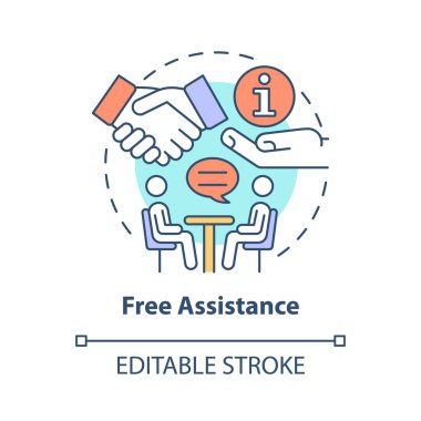 Ücretsiz yardım kavramı simgesi. Girişim geliştirme. Küçük işletmeler, soyut ve ince çizgili tasvirleri destekliyor ve destekliyor. Vektör izole edilmiş dış hat renk çizimi. Düzenlenebilir vuruş
