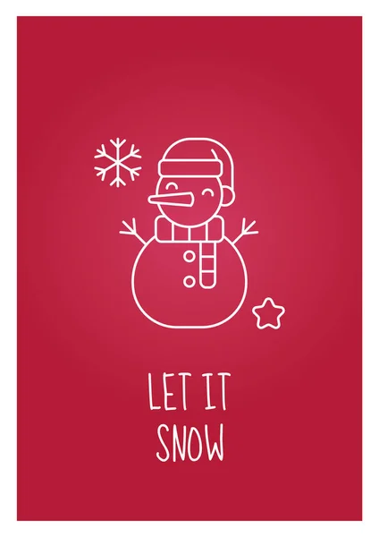 Zeit Für Schneefall Postkarte Mit Linearem Glyphen Symbol Schneemannbau Grußkarte — Stockvektor