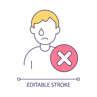 RGB renk ikonu diye ağlayan bir adam. Sosyal rol çatışması konsepti olan biri. Toplum rol stresi ve kültür geleneği için beklenmeyen davranışlar. İzole vektör çizimi. Basit doldurulmuş çizgi çizimi