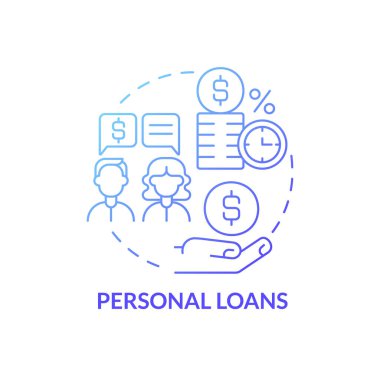 Kişisel krediler gradyan konsept ikonu. Fırlatma başlatılıyor. Küçük işletme geliştirme finansal desteği soyut fikir ince çizgi çizimi. Vektör izole edilmiş dış çizgi renk çizimi