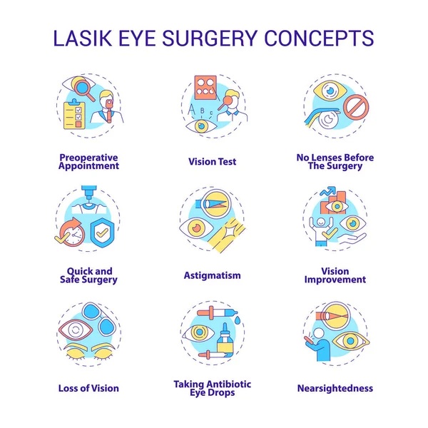 Set Icone Concettuali Chirurgia Oculare Lasik Miglioramento Della Vista Illustrazioni — Vettoriale Stock