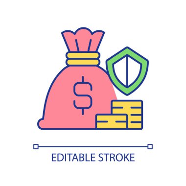 Küçük işletme tasarruf koruması RGB renk simgesi. İş güvenliği için. Küçük işletmelerin finansal desteği. İzole vektör çizimi. Basit bir çizgi çizimi. Düzenlenebilir vuruş