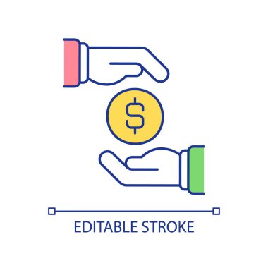 Küçük işletme RGB renk simgesine yatırımcılar destek veriyor. Başlangıç finansman fonu. Şirket geliştirme desteği. İzole vektör çizimi. Basit bir çizgi çizimi. Düzenlenebilir vuruş