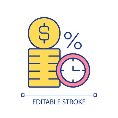 Banka mevduat servisi RGB renk simgesi. Tasarruf ve sermaye yatırımı. Para yönetimi ve finansal hedefler. İzole vektör çizimi. Basit bir çizgi çizimi. Düzenlenebilir vuruş