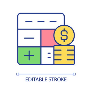 Para yönetimi stratejisi RGB renk simgesi. Finansal tasarruflar, kişisel krediler ve mevduatlar. Banka hesap servisi. İzole vektör çizimi. Basit bir çizgi çizimi. Düzenlenebilir vuruş