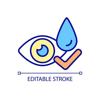 Gözleri temizlemek için su RGB renk simgesi. Antibiyotik göz damlası, ameliyattan önce hazırlık. Nemlendirici göz damlası. İzole vektör çizimi. Basit bir çizgi çizimi. Düzenlenebilir vuruş