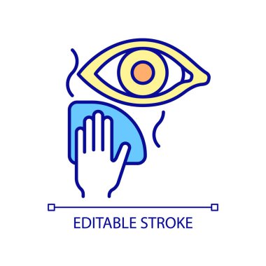 Göz RGB renk simgesi için sıcak kompres. Operasyondan önce göz çevresini temizle. Tavsiyeler uygulanıyor. Sıcak bir kompres yap. İzole vektör çizimi. Basit bir çizgi çizimi. Düzenlenebilir vuruş