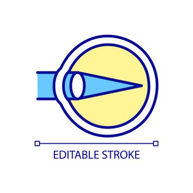 Lazer göz prosedürü RGB renk simgesi. Görüşte gözle görülür bir gelişme. Hızlı ve güvenli bir göz ameliyatından sonra iyileşme. İzole vektör çizimi. Basit bir çizgi çizimi. Düzenlenebilir vuruş