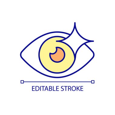 Ameliyat sonrası sağlıklı göz RGB renk simgesi. Lazer göz ameliyatının avantajları. Operasyondan sonra gözle görülür bir görme bozukluğu. İzole vektör çizimi. Basit bir çizgi çizimi. Düzenlenebilir vuruş