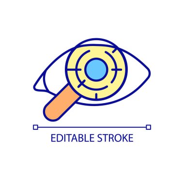 RGB renk ikonu için göz küresi kontrol ediliyor. Anında iyileşme süreci. Operasyondan sonra görme yetisinin dengelenme zamanı. İzole vektör çizimi. Basit bir çizgi çizimi. Düzenlenebilir vuruş