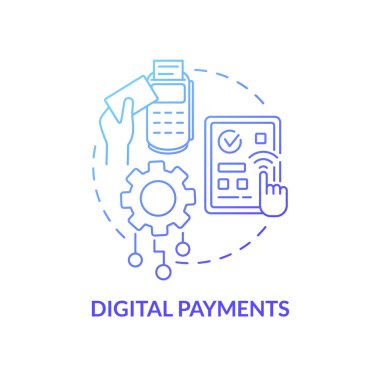 Dijital ödemeler mavi gradyan konsept simgesi. Çevrimiçi bankacılık sistemi güvenliği. İnternet alışverişi ve ödeme soyut fikir ince çizgili illüstrasyon. Vektör izole edilmiş dış çizgi renk çizimi