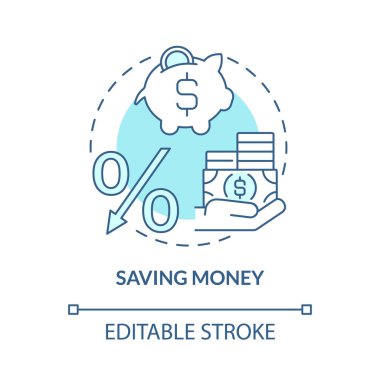 Turkuaz mavi konsept ikonu tasarruf ediliyor. Gelir ve mevduat soyut fikir ince çizgi illüstrasyon. İzole bir taslak çizim. Düzenlenebilir felç. Kullanılan Roboto-Orta, Myriad Pro-Kalın yazı tipleri
