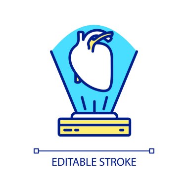 İnsan kalbi görselleştirme RGB renk simgesi. Tıptaki sanal gerçeklik teknolojisi. Sağlık ve hastalık öngörü sistemi. İzole vektör çizimi. Basit bir çizgi çizimi. Düzenlenebilir vuruş