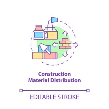 İnşaat malzemeleri dağıtım konsepti simgesi. Toptan şirket işi. İnce çizgili çizgiler çizerek ticaret malzemesi üretiyor. Vektör izole edilmiş dış hat renk çizimi. Düzenlenebilir vuruş