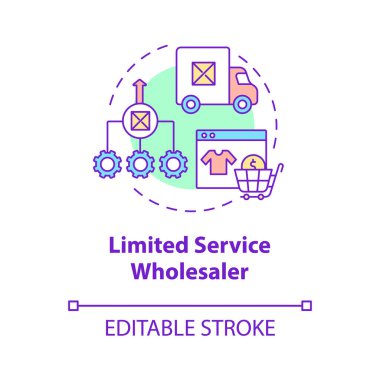 Sınırlı hizmet toptancısı konsepti simgesi. Müşteri hizmetleri organizasyonu. Dağıtım ve lojistik şirketi soyut fikir ince çizgili illüstrasyon. Vektör izole edilmiş dış hat renk çizimi. Düzenlenebilir vuruş
