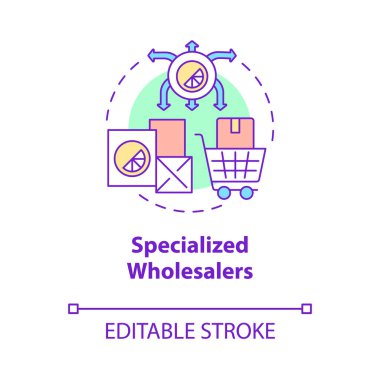 Özel toptancı konsepti ikonu. Seçilmiş mal dağıtım işi. Perakende pazarı hizmeti soyut fikir ince çizgi çizimi. Vektör izole edilmiş dış hat renk çizimi. Düzenlenebilir vuruş