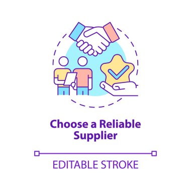 Güvenilir tedarikçi konsepti simgesi seçin. Ticari ortaklık geliştirme. Dağıtım işi soyut fikir ince çizgi çizimine başlar. Vektör izole edilmiş dış hat renk çizimi. Düzenlenebilir vuruş
