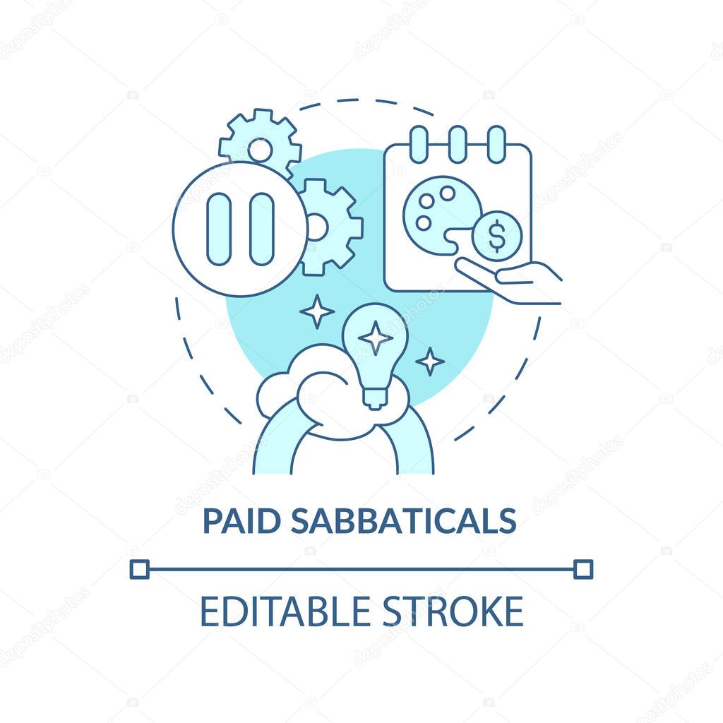 Compensated sabbaticals concept icon. Employee self realization vacation abstract idea thin line illustration. Isolated outline drawing. Editable stroke. Roboto-Medium, Myriad Pro-Bold fonts used