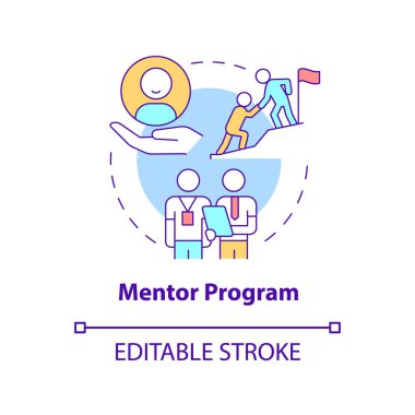 Danışman program konsepti simgesi. Profesyonel deneyim paylaşımı. Çalışan eğitimi soyut fikir ince çizgi çizimi. İzole bir taslak çizim. Düzenlenebilir felç. Kullanılan Roboto-Orta, Myriad Pro-Kalın yazı tipleri