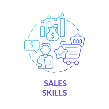 Satış becerileri mavi gradyan konsept simgesi. Dağıtım işi karı. Satış yönetimi stratejisi soyut fikir ince çizgili illüstrasyon. Vektör izole edilmiş dış çizgi renk çizimi