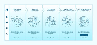 Dağıtım şirketi için fikirler vektör şablonunda. Simgeli ilgili mobil web sitesi. Web sayfasında 5 basamaklı ekranlar. Doğrusal çizimlerle toptan renk kavramı