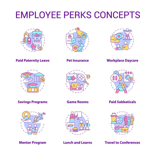 Employee Perks Concept Icons Set Additional Working Advantages Staff Bonuses — Stock Vector