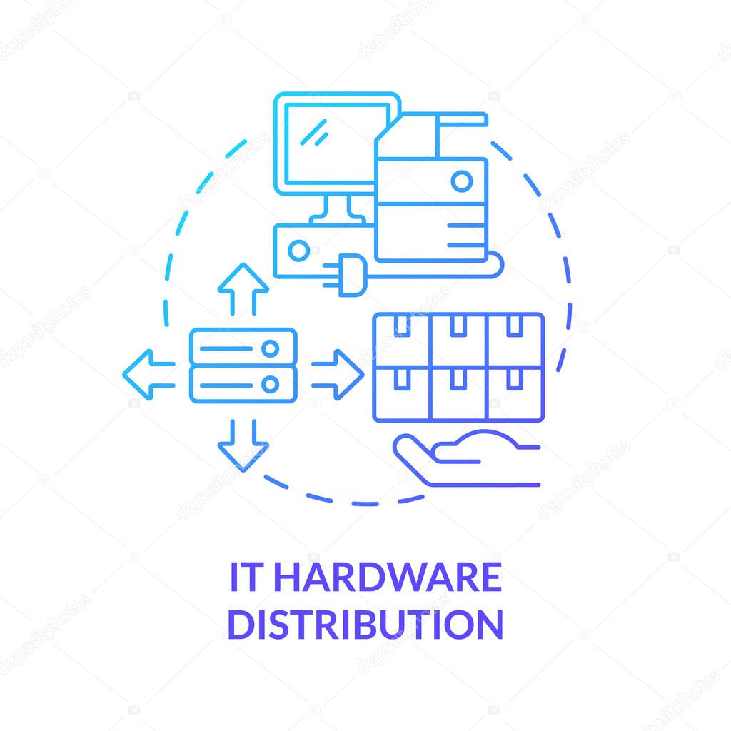 IT hardware distribution blue gradient concept icon. Computer devices wholesale. Distribution business company abstract idea thin line illustration. Vector isolated outline color drawing