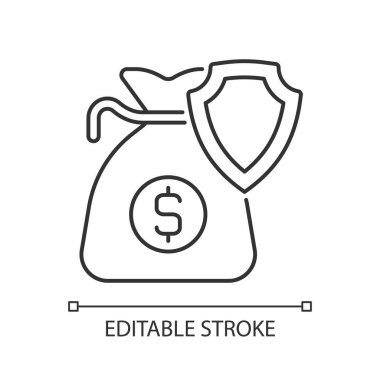 İş gelir sigortası doğrusal simgesi. Girişimcilerin mali korunması için. İnce çizgi özelleştirilebilir illüstrasyon. Contour sembolü. Vektör izole çizim. Düzenlenebilir felç. Kullanılan Arial yazı tipi