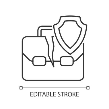 İşsizlik sigortası lineer simgesi. Programın sigorta poliçesini destekliyorum. İnce çizgi özelleştirilebilir illüstrasyon. Contour sembolü. Vektör izole çizim. Düzenlenebilir felç. Kullanılan Arial yazı tipi