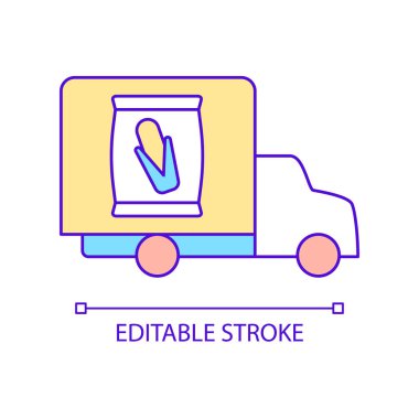 Tarım ürünleri dağıtım servisi RGB renk simgesi. Tarım ürünleri. Dağıtım işi. Toptan alım satım. İzole vektör çizimi. Basit bir çizgi çizimi. Düzenlenebilir vuruş