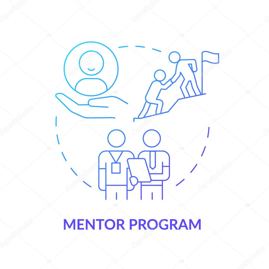 Mentor for new hire concept icon. Employee education during work process. Internship abstract idea thin line illustration. Isolated outline drawing. Roboto-Medium, Myriad Pro-Bold fonts used